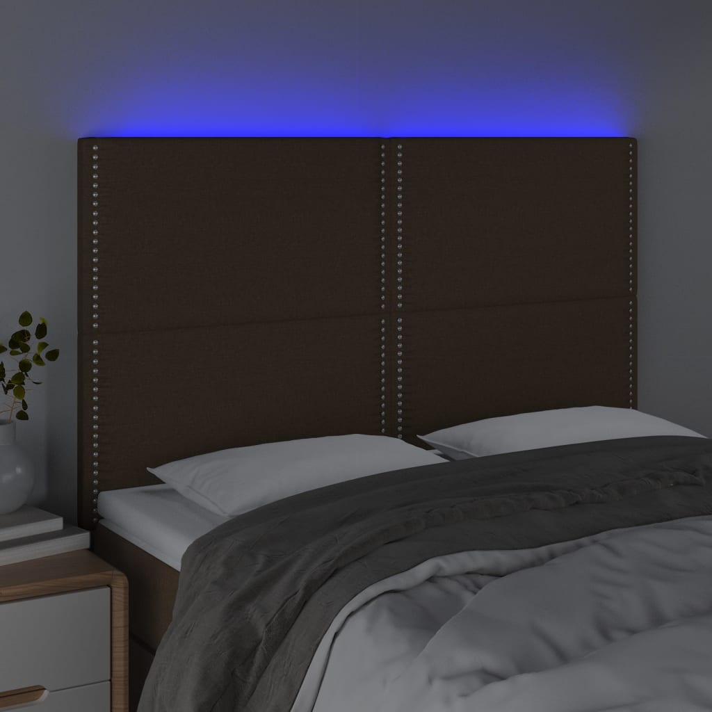 vidaXL Hoofdbord LED 144x5x118/128 cm stof donkerbruin afbeelding