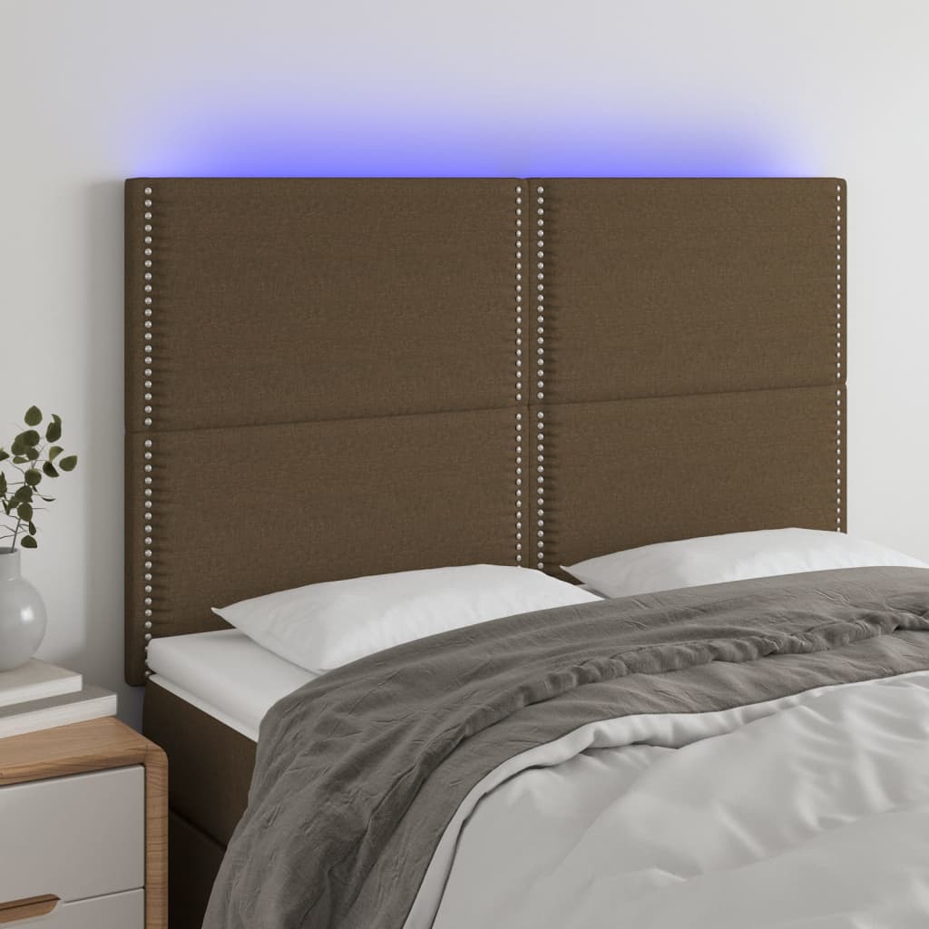 Čelo postele s LED tmavě hnědé 144x5x118/128 cm textil