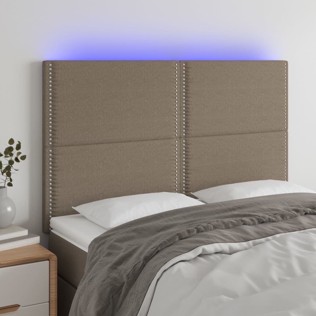 vidaXL Tăblie de pat cu LED, gri taupe, 144x5x118/128 cm, textil