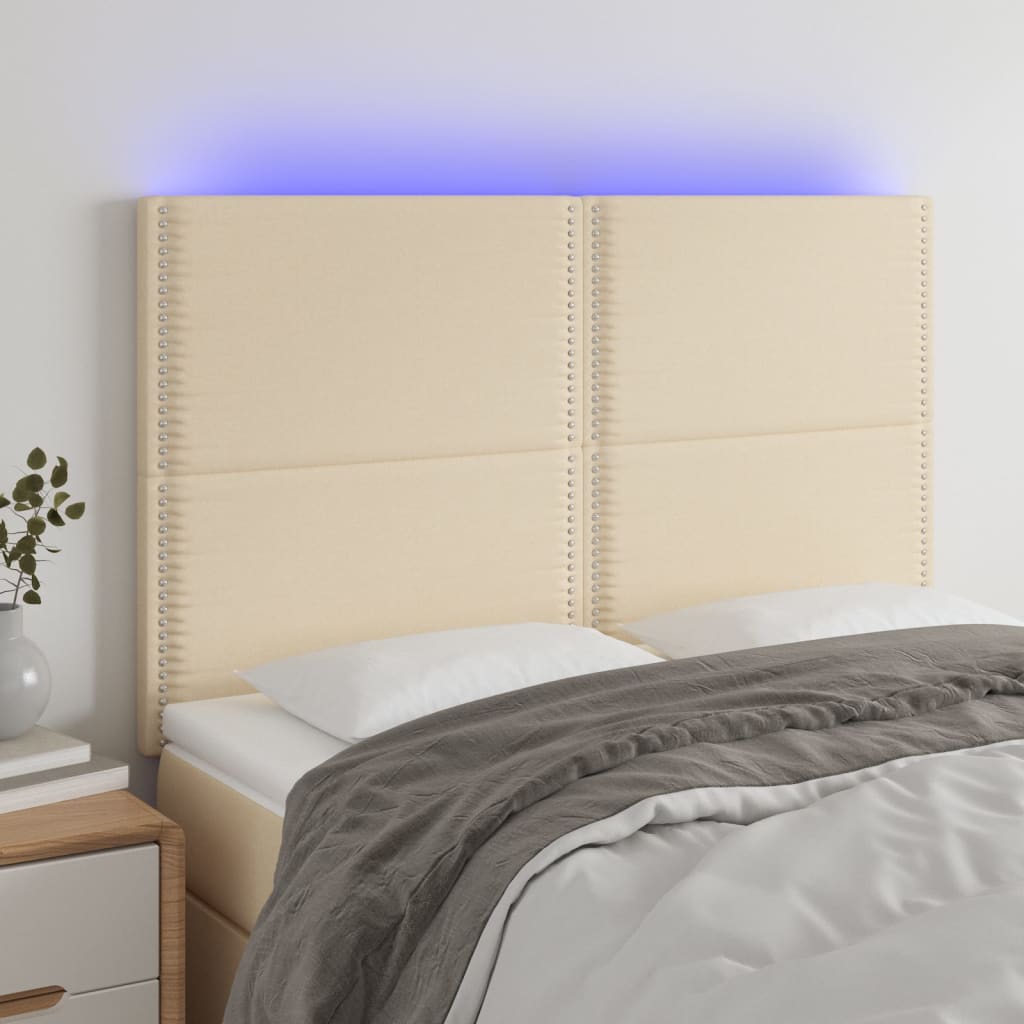 vidaXL Tăblie de pat cu LED, crem, 144x5x118/128 cm, textil