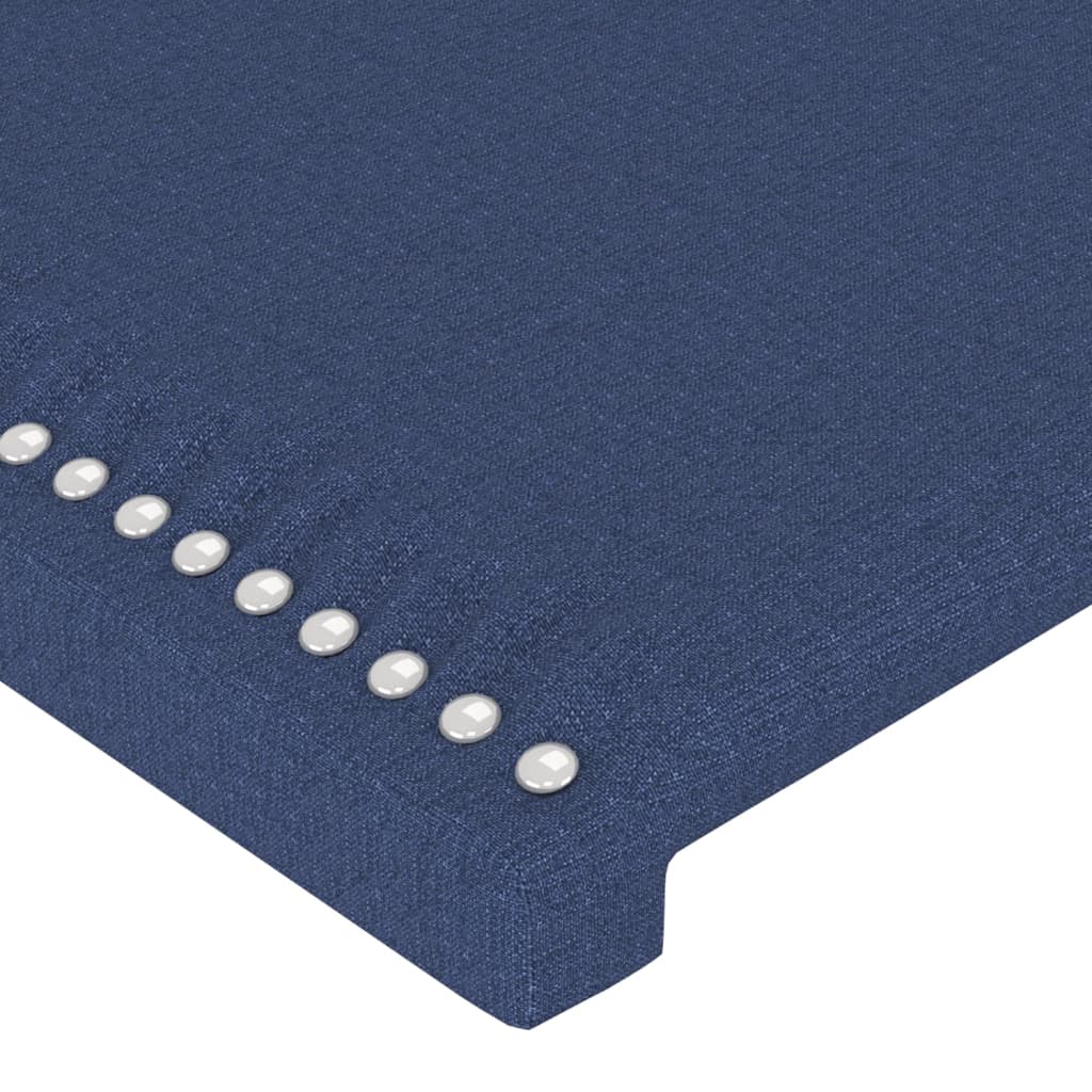 Tăblie de pat cu LED, albastru, 144x5x118/128 cm, textil