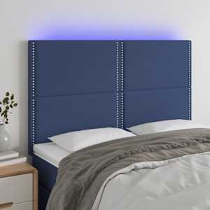 Čelo postele s LED modré 144x5x118/128 cm textil - obrázek 1