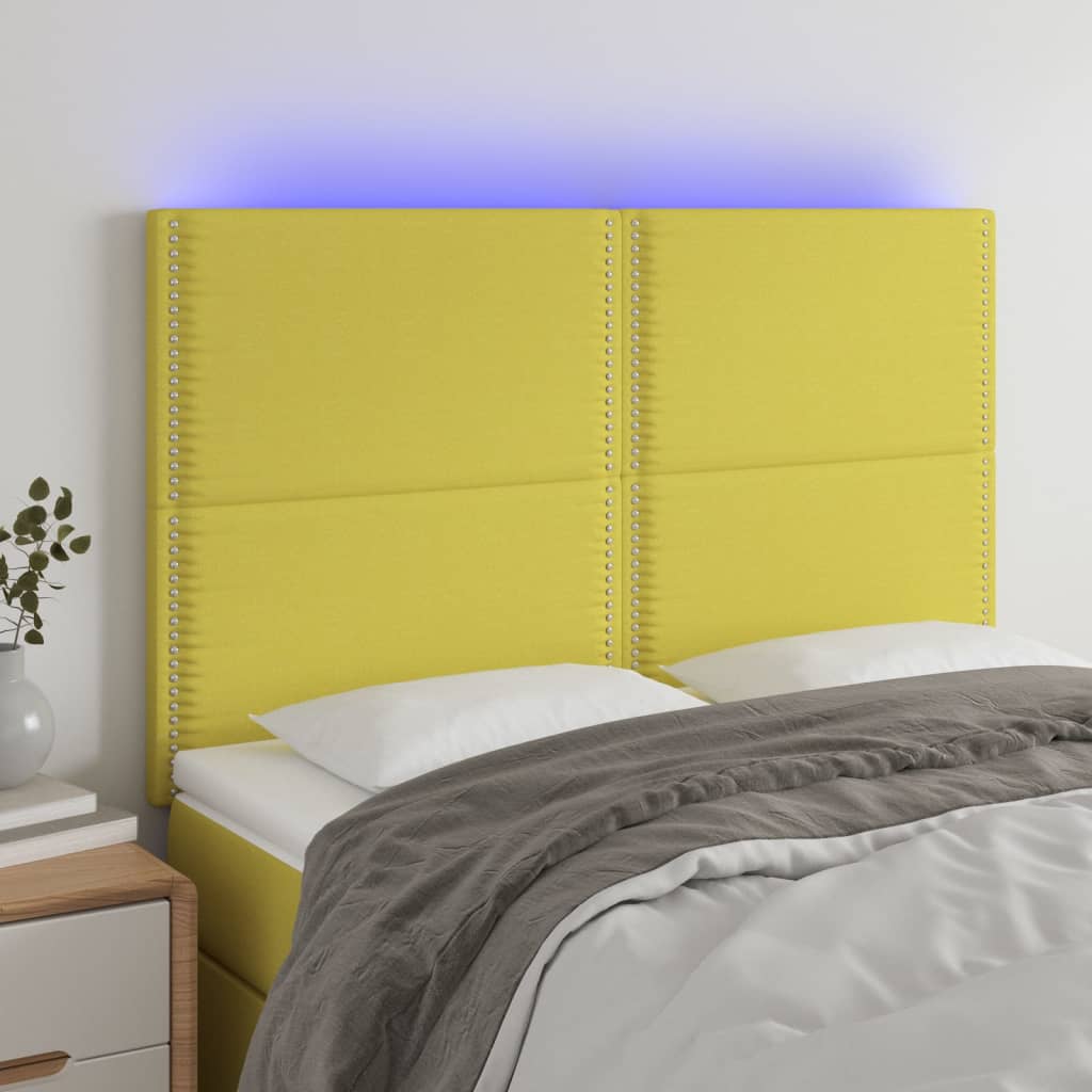 vidaXL Tăblie de pat cu LED, verde, 144x5x118/128 cm, textil