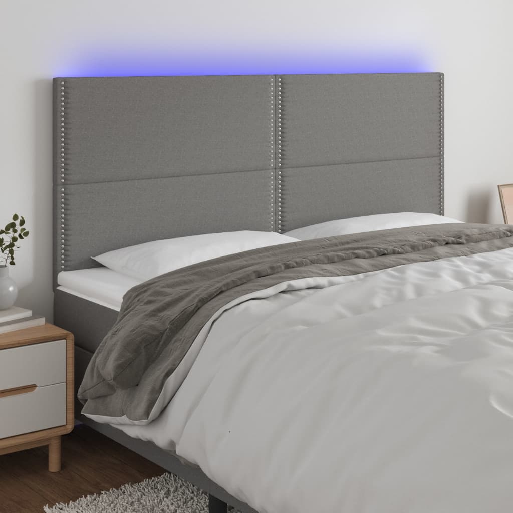 vidaXL Tête de lit à LED Gris foncé 160x5x118/128 cm Tissu