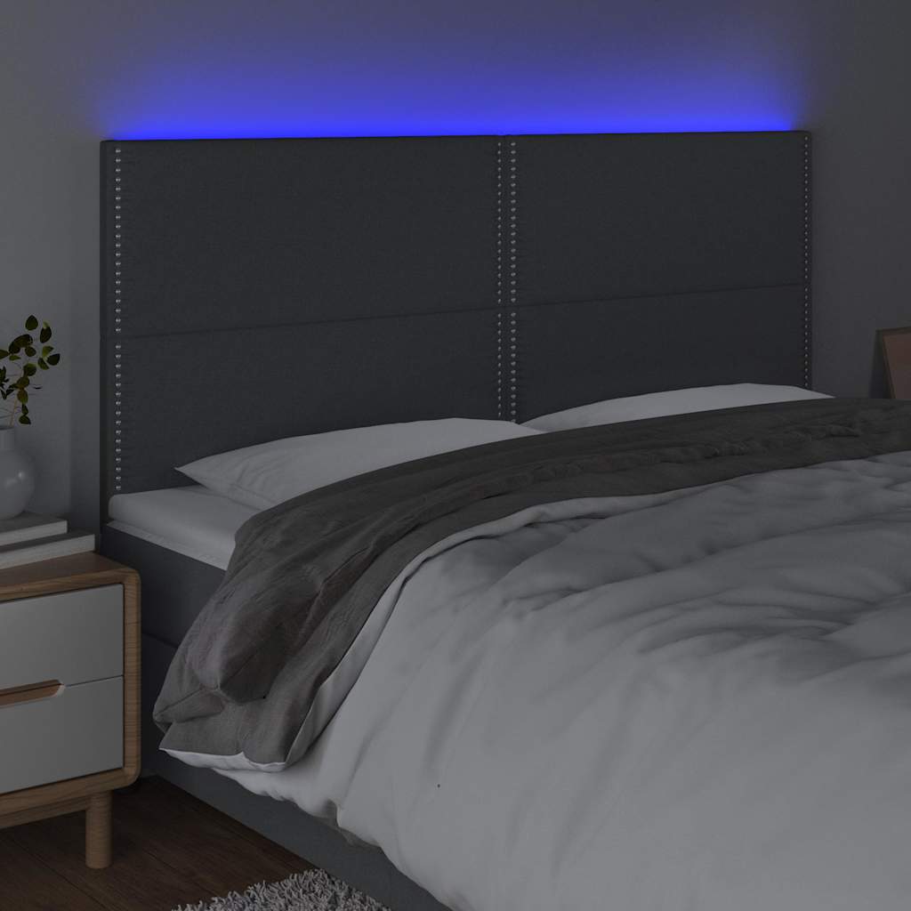 vidaXL Hoofdbord LED 180x5x118/128 cm stof donkergrijs grijs, foto 2