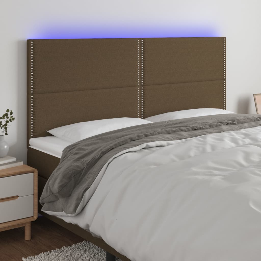 Čelo postele s LED tmavě hnědé 180x5x118/128 cm textil