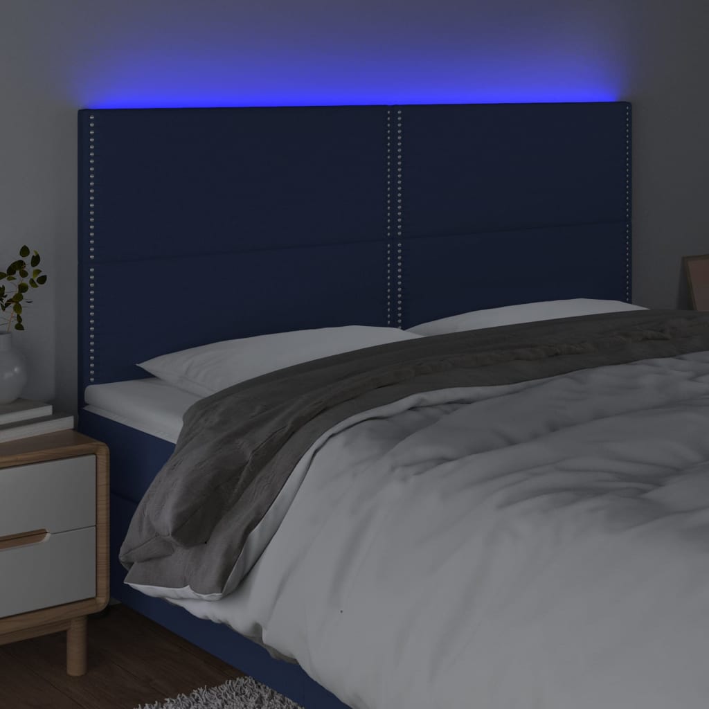 vidaXL Hoofdbord LED 180x5x118/128 cm stof blauw afbeelding