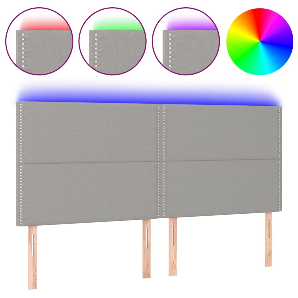 vidaXL Čelo postele s LED světle šedé 200x5x118/128 cm textil