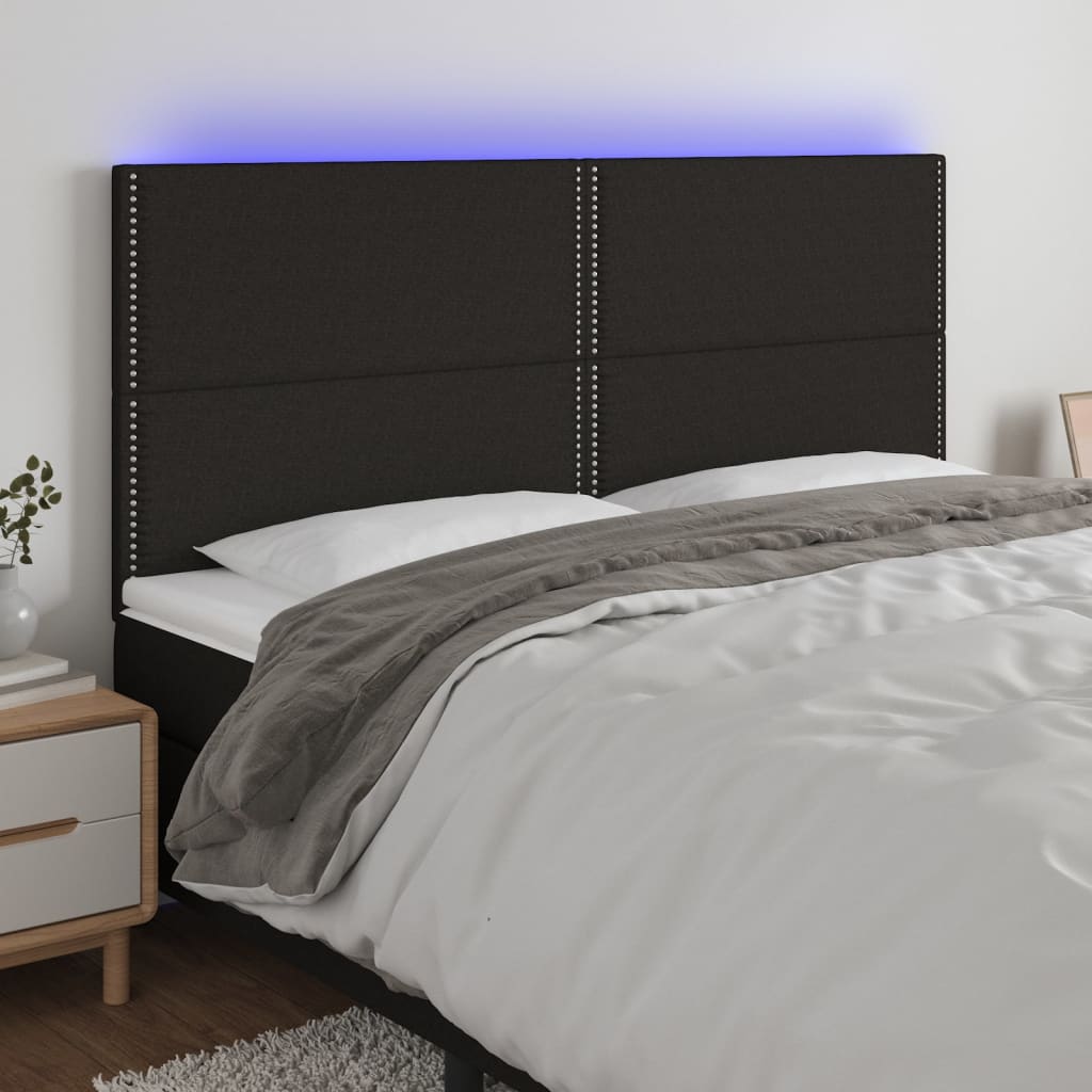 Čelo postele s LED černé 200x5x118/128 cm textil
