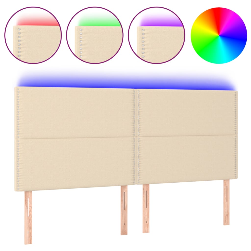 vidaXL Čelo postele s LED krémová 200x5x118/128 cm textil