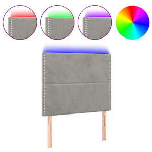 Čelo postele s LED světle šedé 80x5x118/128 cm samet - obrázek 2