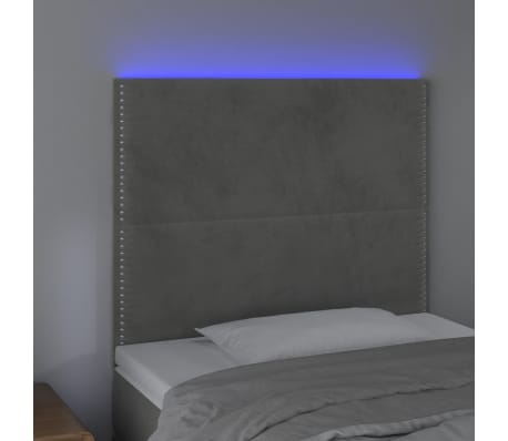 vidaXL T&ecirc;te de lit &agrave; LED Gris clair 80x5x118/128 cm Velours