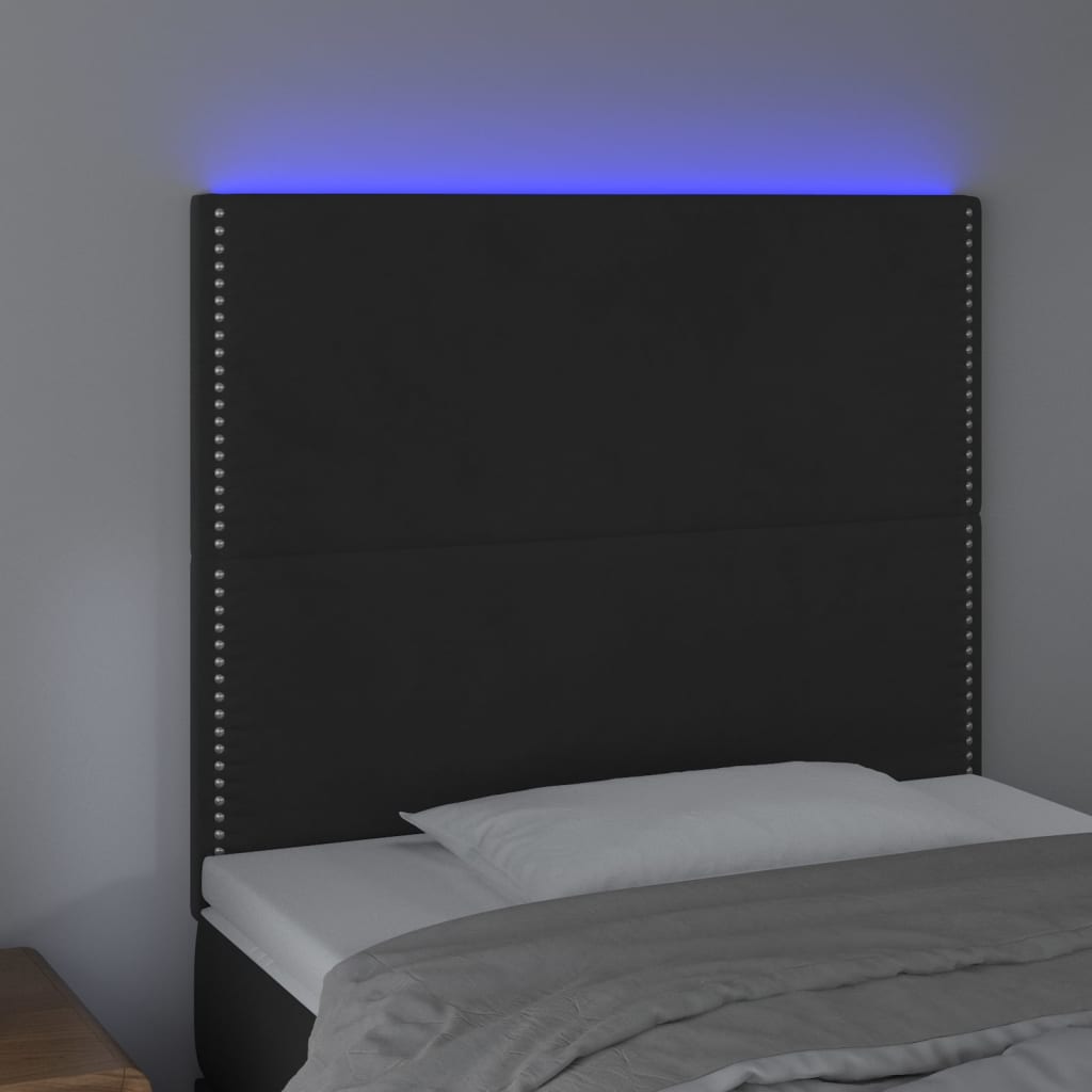 Tăblie de pat cu LED, negru, 80x5x118/128 cm, catifea