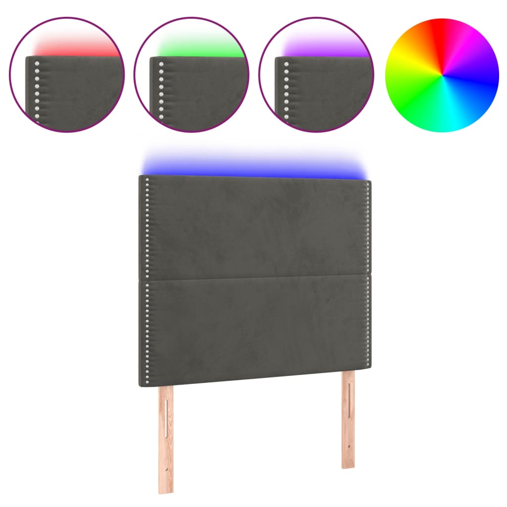 vidaXL Čelo postele s LED tmavě šedé 90x5x118/128 cm samet