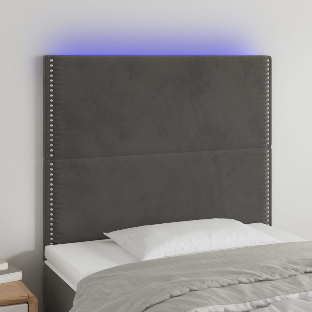 vidaXL Tăblie de pat cu LED, gri închis, 100x5x118/128 cm, textil