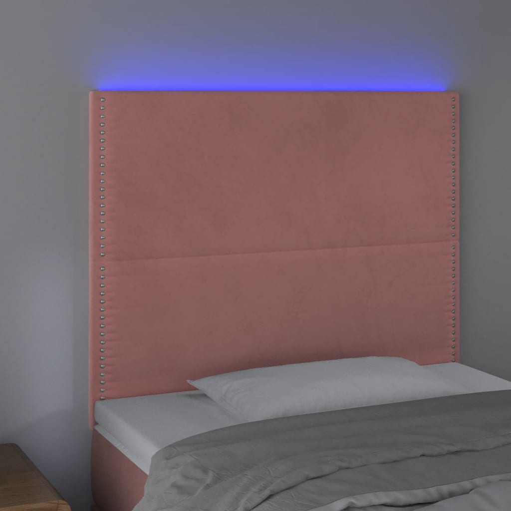 vidaXL Hoofdbord LED 100x5x118/128 cm fluweel roze afbeelding