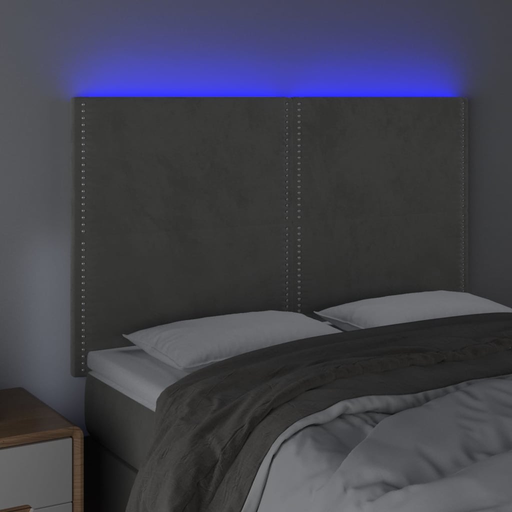 vidaXL Hoofdbord LED 144x5x118/128 cm fluweel lichtgrijs afbeelding