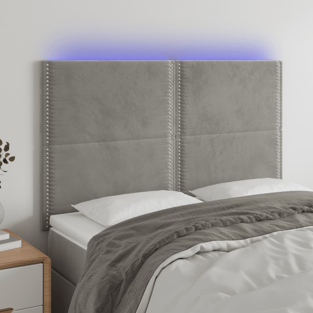 vidaXL Tête de lit à LED Gris clair 144x5x118/128 cm Velours