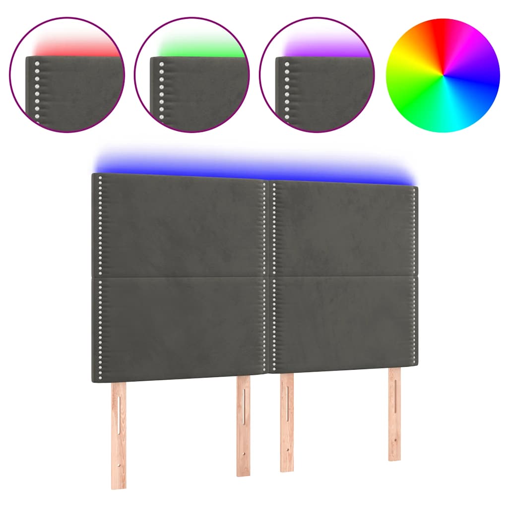 Thumbnail - vidaXL LED Kopfteil Dunkelgrau 144x5x118/128 cm Samt