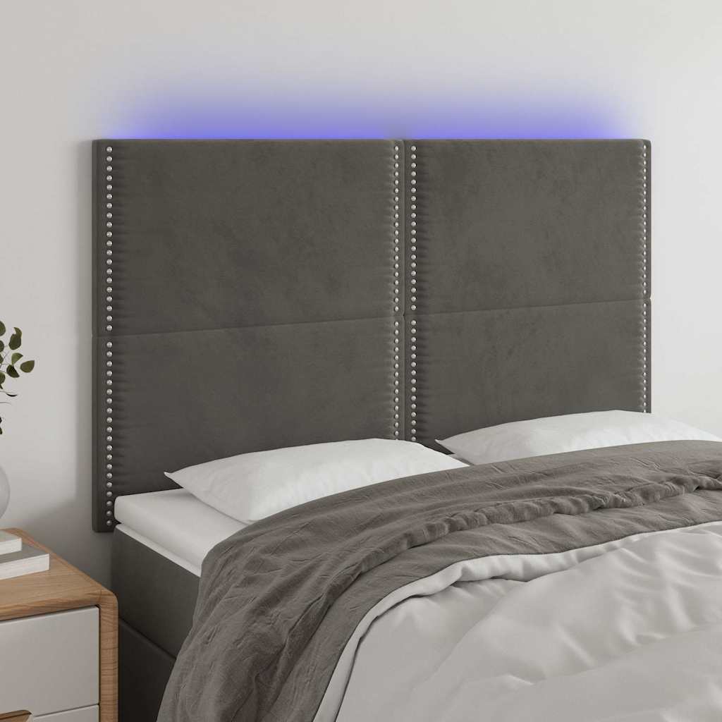 Thumbnail - vidaXL LED Kopfteil Dunkelgrau 144x5x118/128 cm Samt