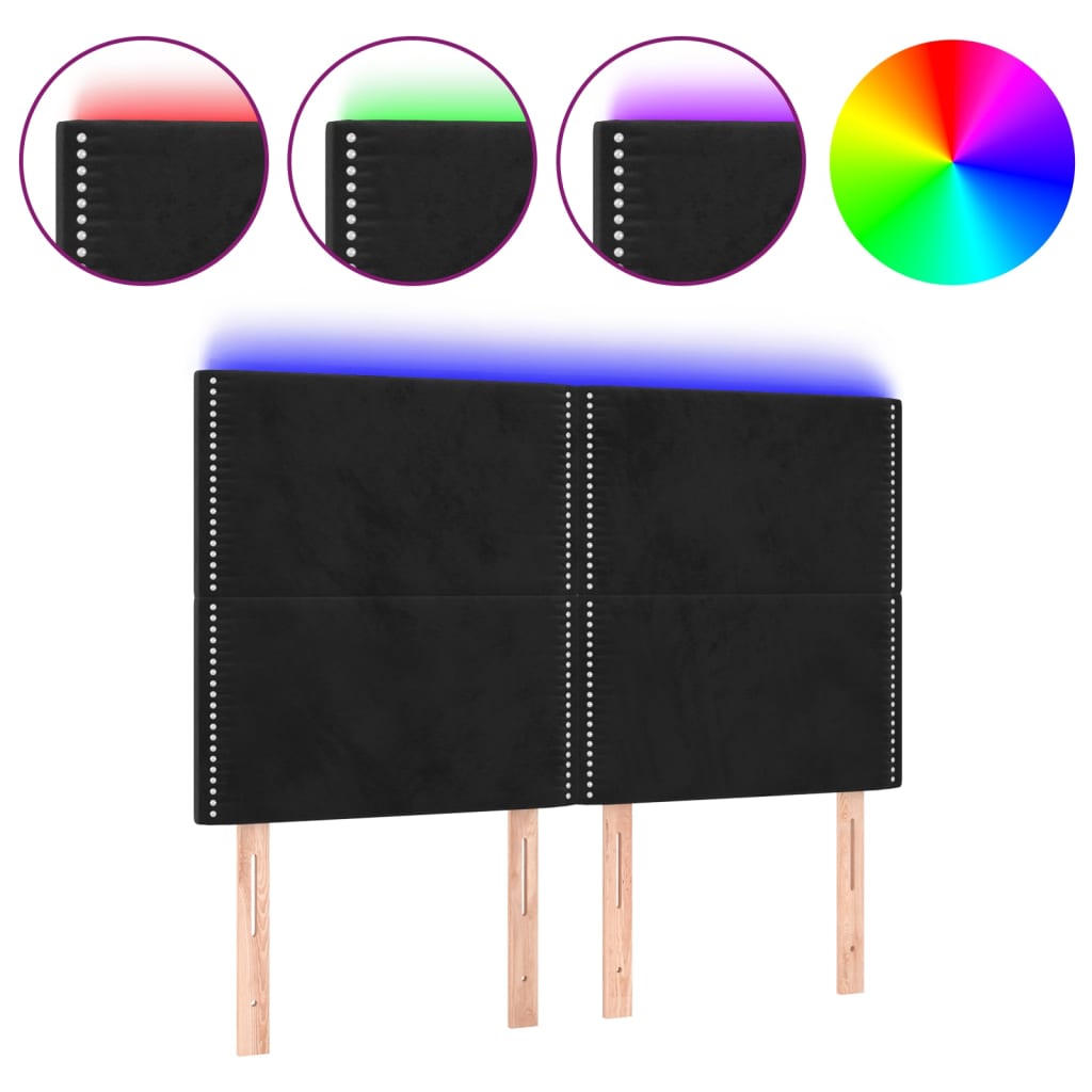 vidaXL Čelo postele s LED černé 144x5x118/128 cm samet