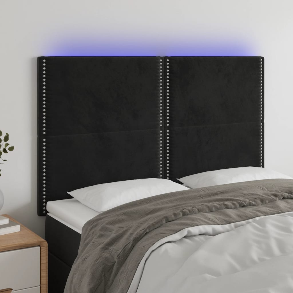 LED posteljno vzglavje črno 144x5x118/128 cm žamet