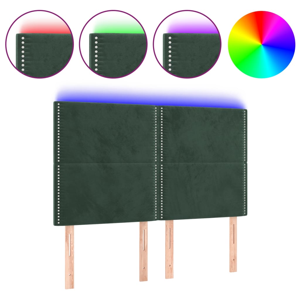 Thumbnail - vidaXL LED Kopfteil Dunkelgrün 144x5x118/128 cm Samt