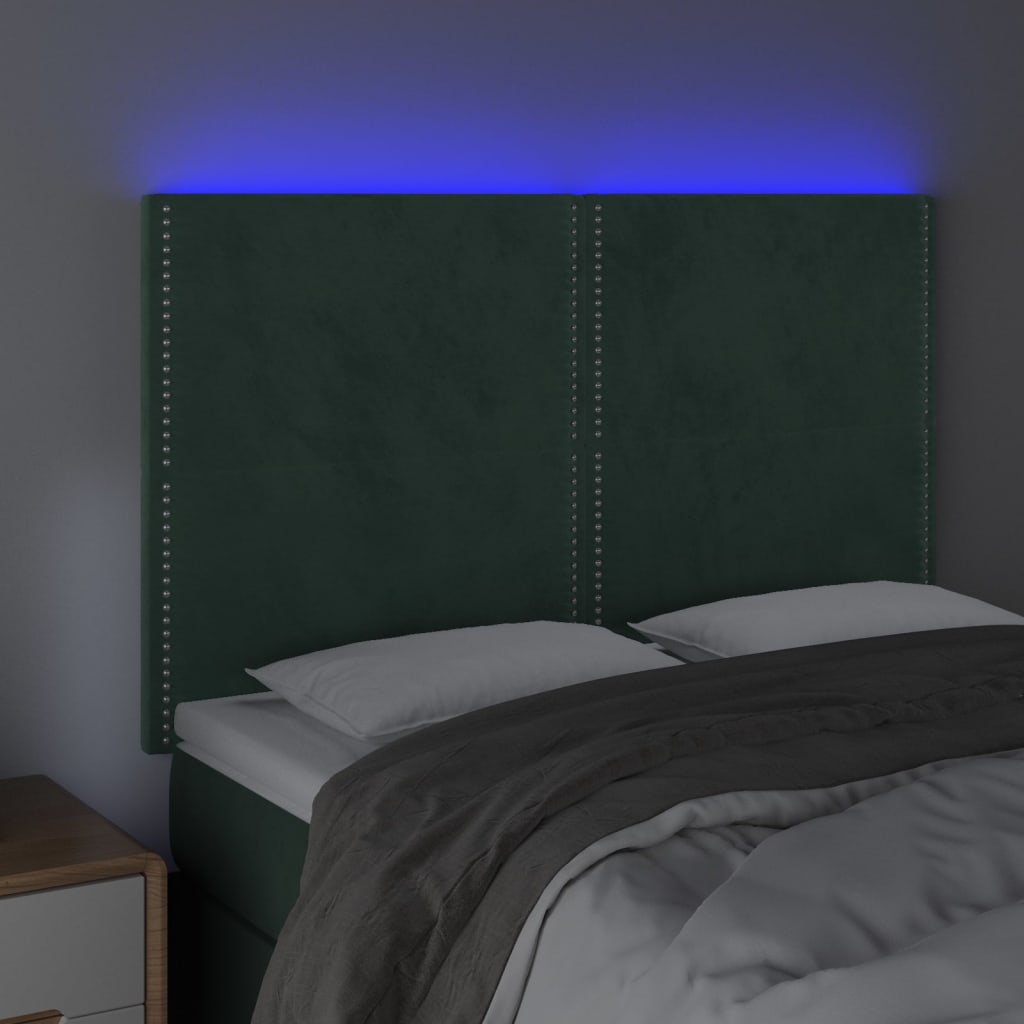 Thumbnail - vidaXL LED Kopfteil Dunkelgrün 144x5x118/128 cm Samt
