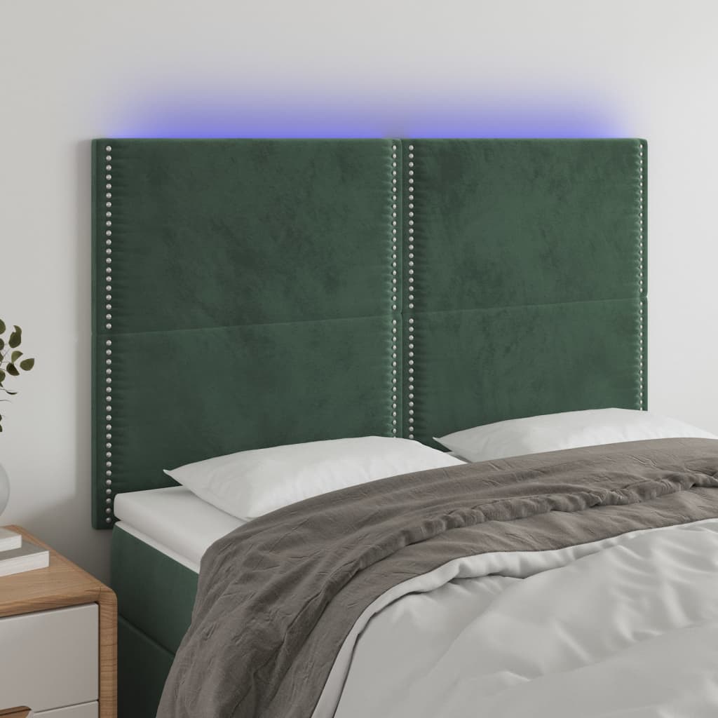 vidaXL Tête de lit à LED Vert foncé 144x5x118/128 cm Velours