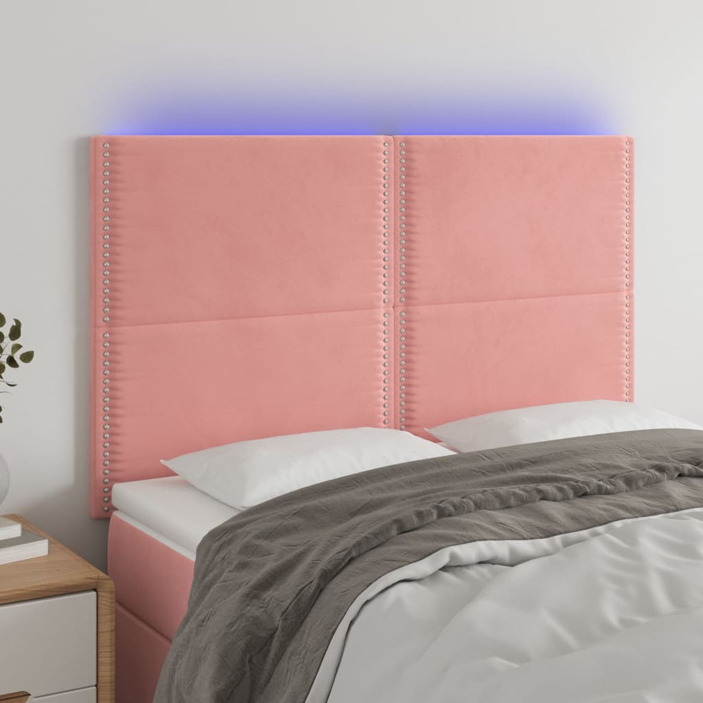 vidaXL Tête de lit à LED Rose 144x5x118/128 cm Velours