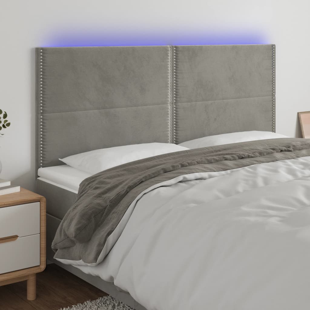 vidaXL Čelo postele s LED světle šedé 160x5x118/128 cm samet
