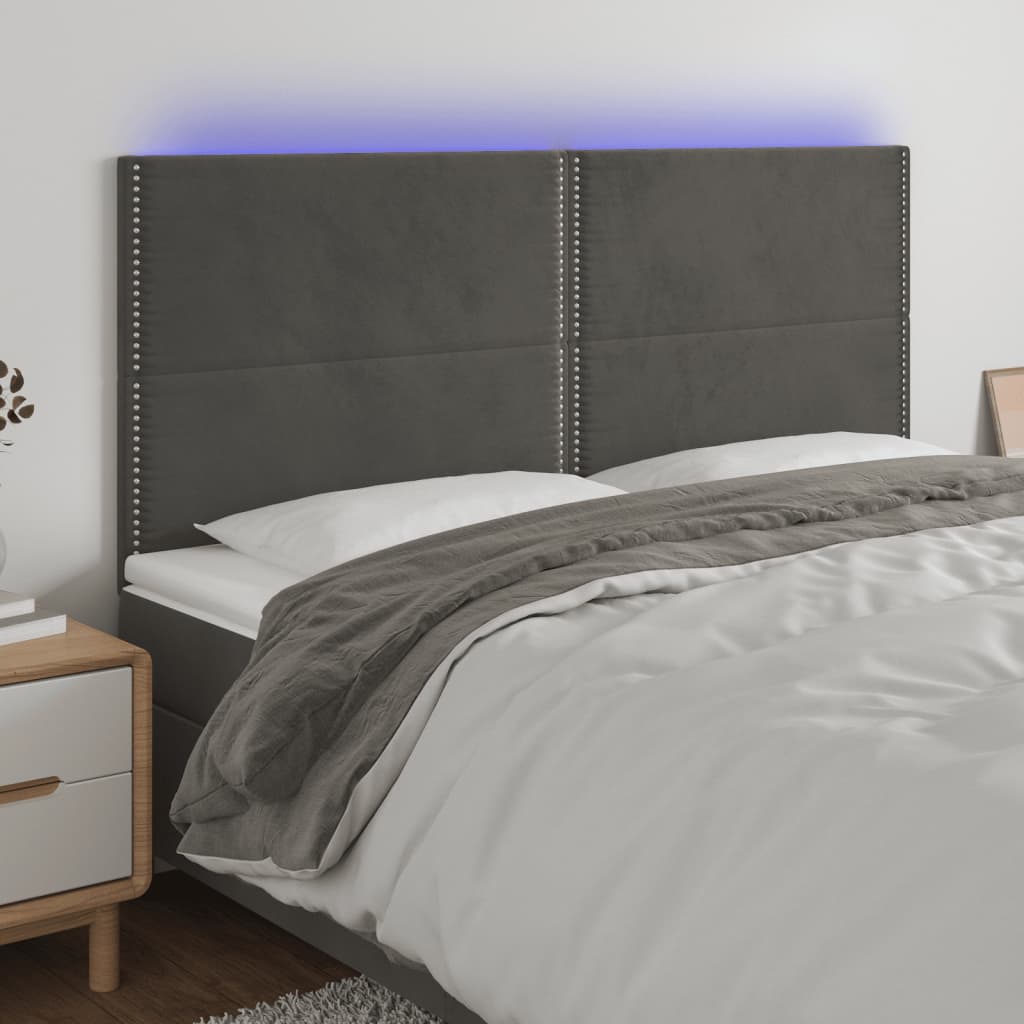 Čelo postele s LED tmavě šedé 160x5x118/128 cm samet