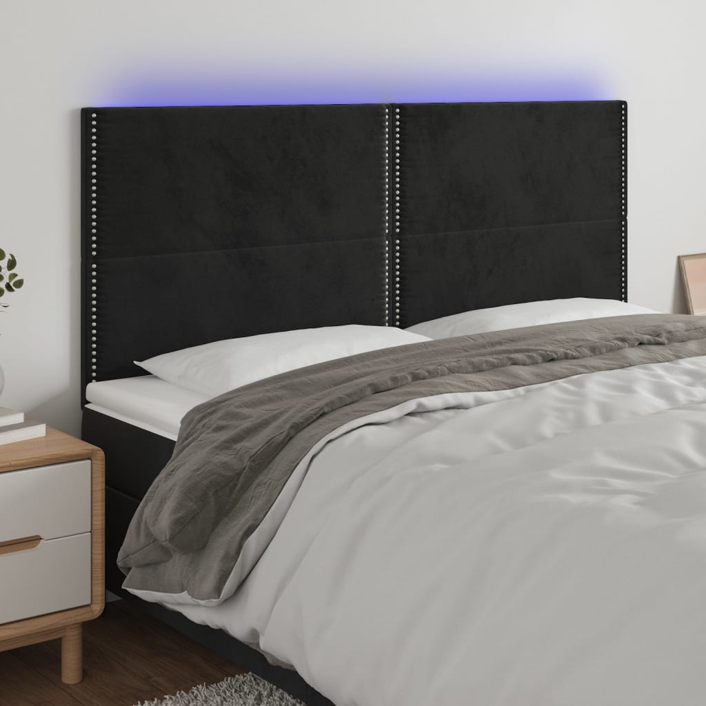 vidaXL Tăblie de pat cu LED, negru, 160x5x118/128 cm, catifea