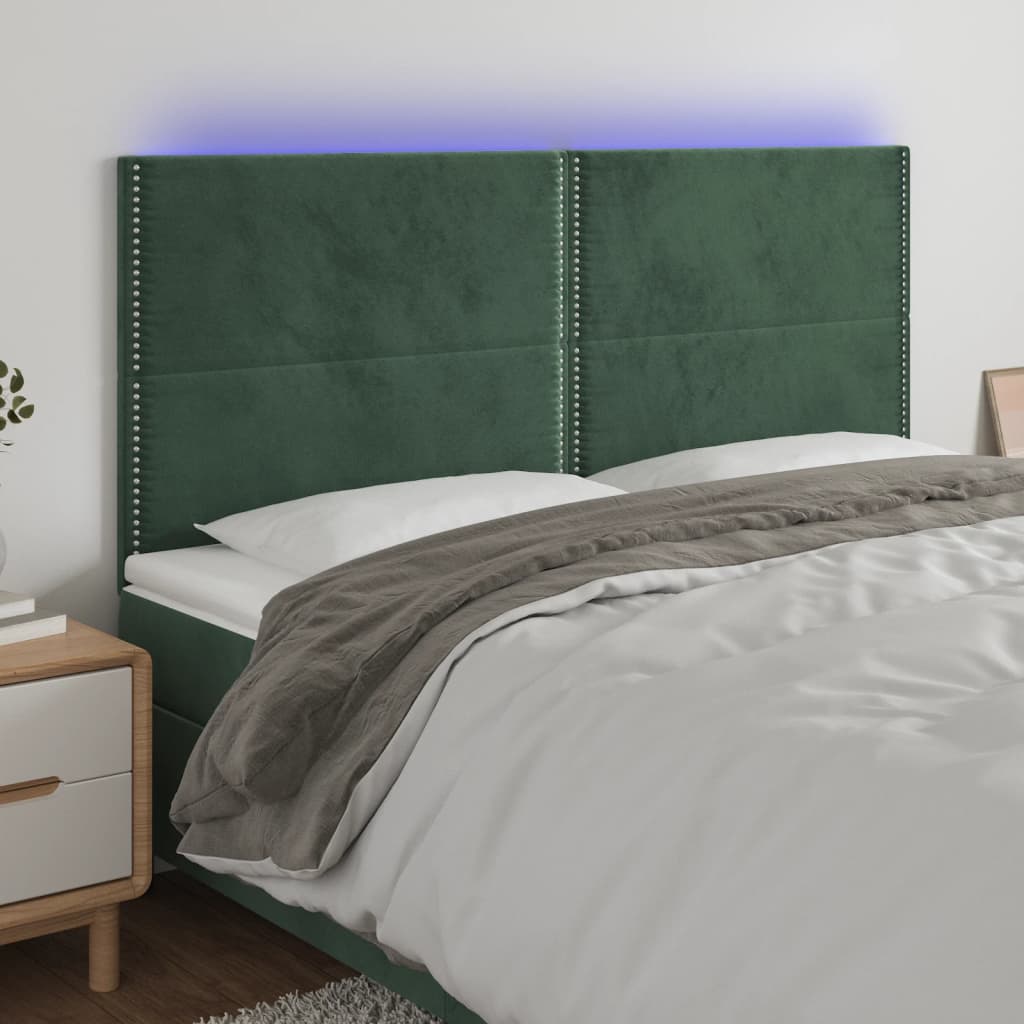 Čelo postele s LED tmavě zelená 160x5x118/128 cm samet