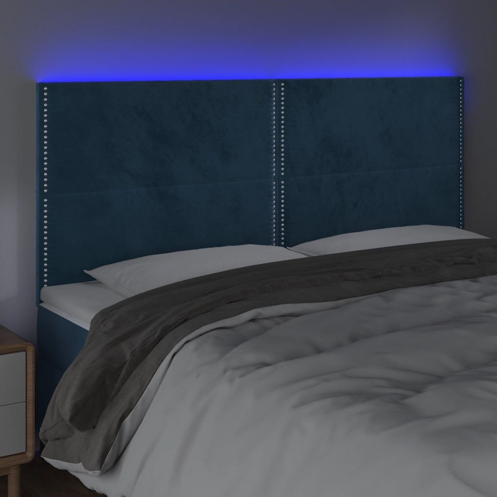 vidaXL Hoofdbord LED 160x5x118/128 cm fluweel donkerblauw afbeelding