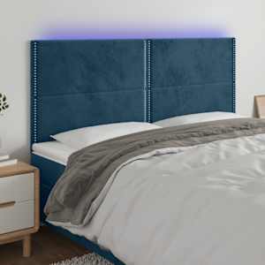 Čelo postele s LED tmavě modré 160x5x118/128 cm samet - obrázek 1