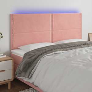 Čelo postele s LED růžové 160x5x118/128 cm samet - obrázek 1