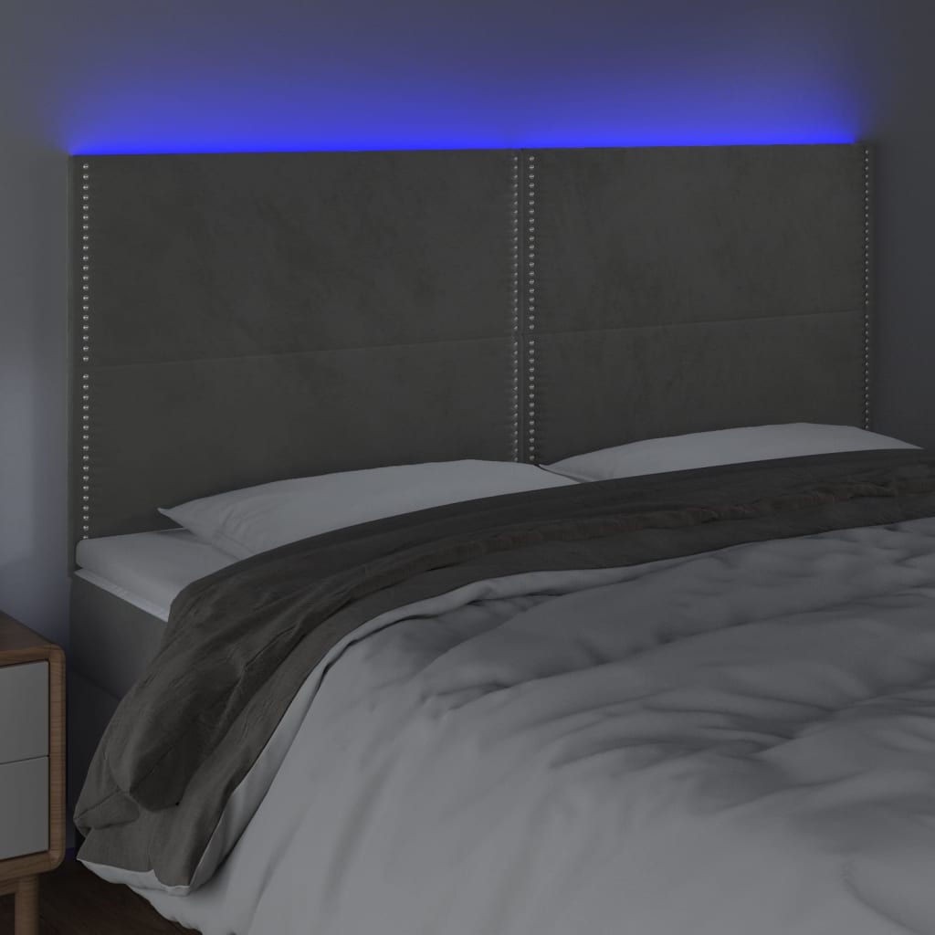 vidaXL Hoofdbord LED 180x5x118/128 cm fluweel lichtgrijs afbeelding