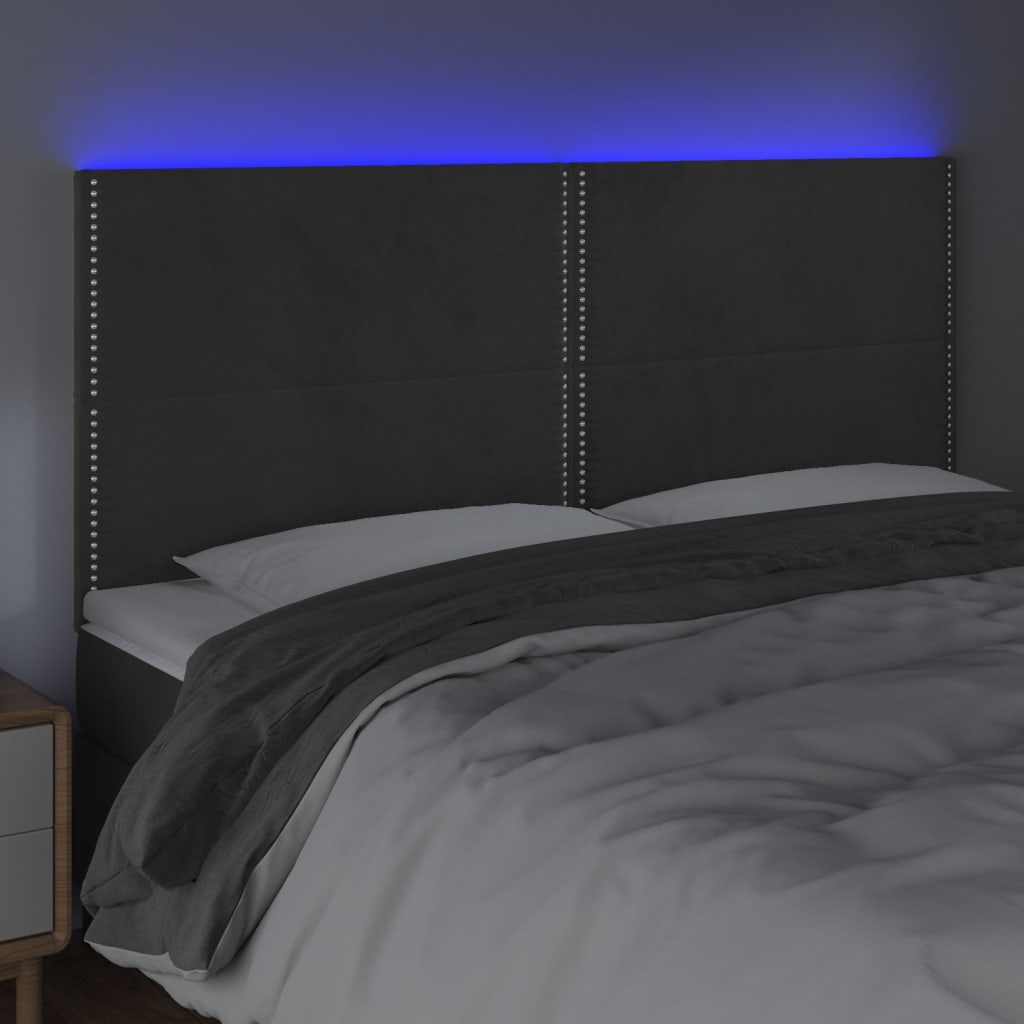 vidaXL Hoofdbord LED 180x5x118/128 cm fluweel donkergrijs afbeelding