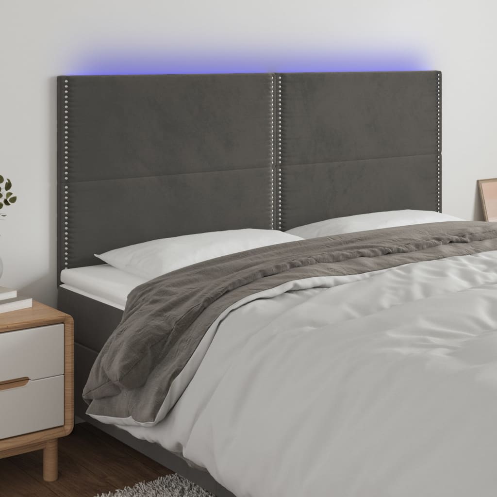 Čelo postele s LED tmavě šedé 180x5x118/128 cm samet