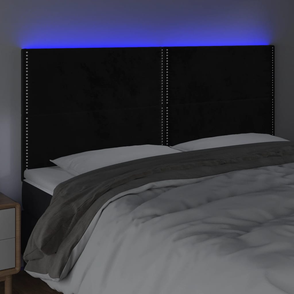vidaXL Hoofdbord LED 180x5x118/128 cm fluweel zwart afbeelding