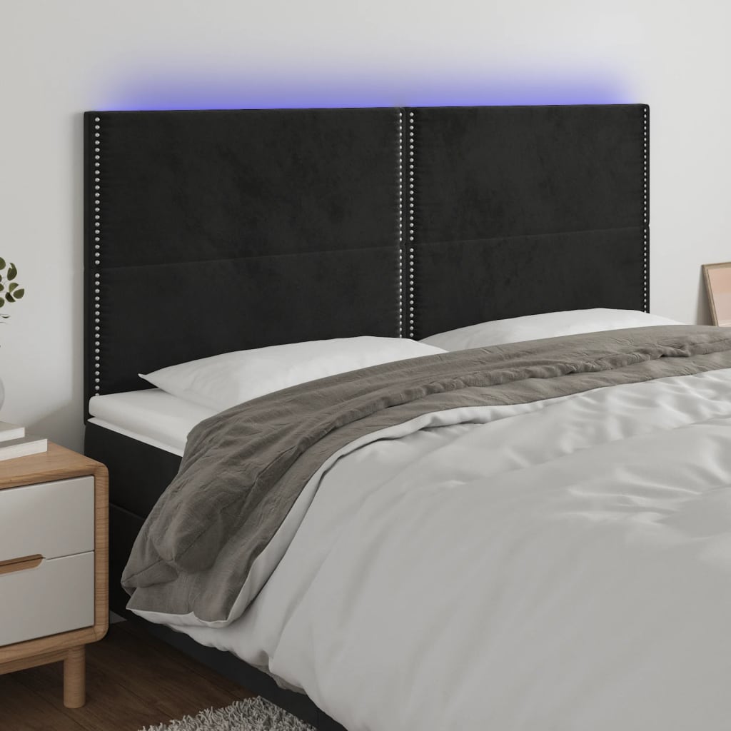 Čelo postele s LED černé 180x5x118/128 cm samet