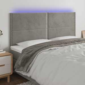 Čelo postele s LED světle šedé 200x5x118/128 cm samet - obrázek 1