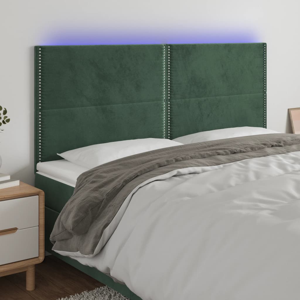 vidaXL Tăblie de pat cu LED, verde închis, 200x5x118/128 cm, catifea