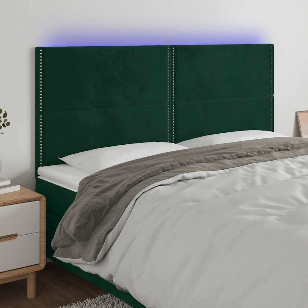 vidaXL Tăblie de pat cu LED, verde închis, 200x5x118/128 cm, catifea