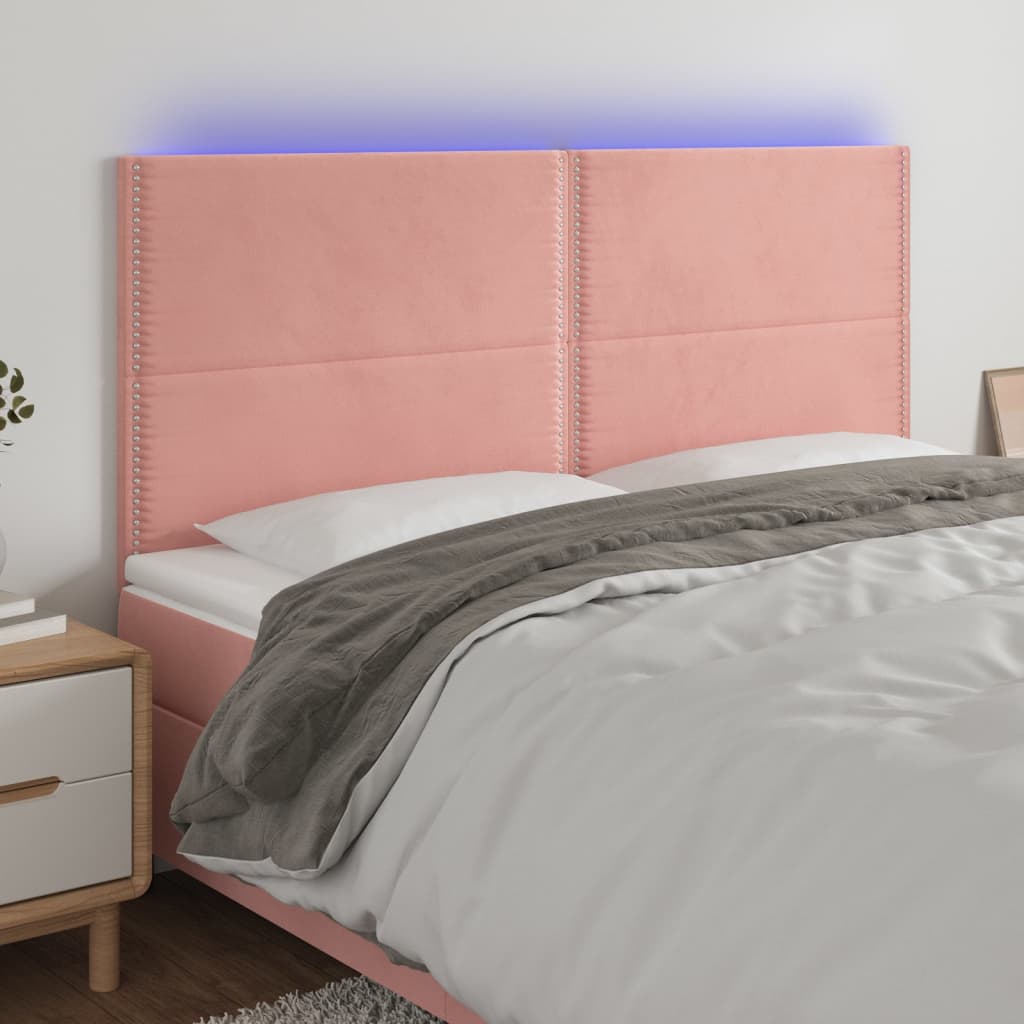 Čelo postele s LED růžové 200x5x118/128 cm samet