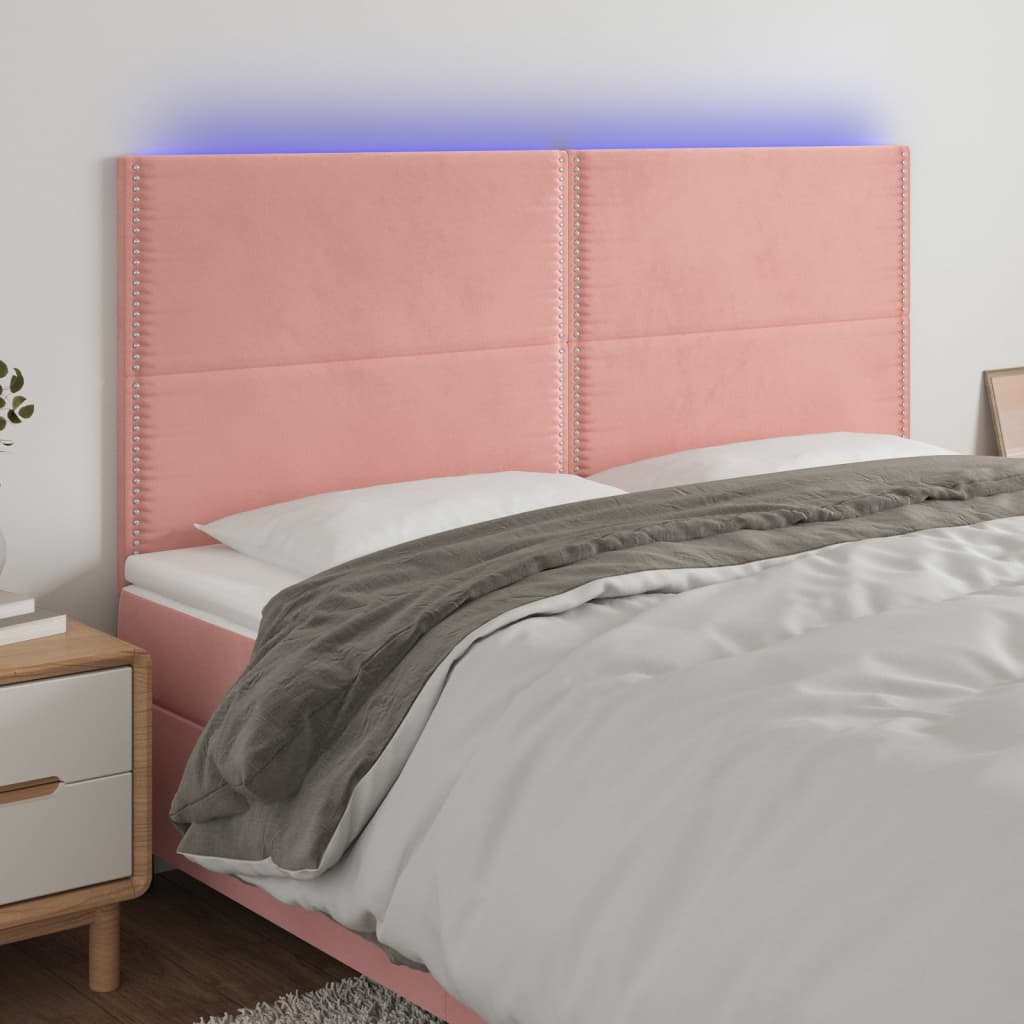 vidaXL Tăblie de pat cu LED, roz, 200x5x118/128 cm, catifea