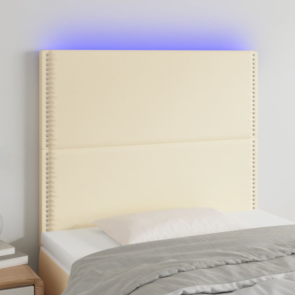 vidaXL sengegavl med LED-lys 80x5x118/128 cm kunstlæder cremefarvet