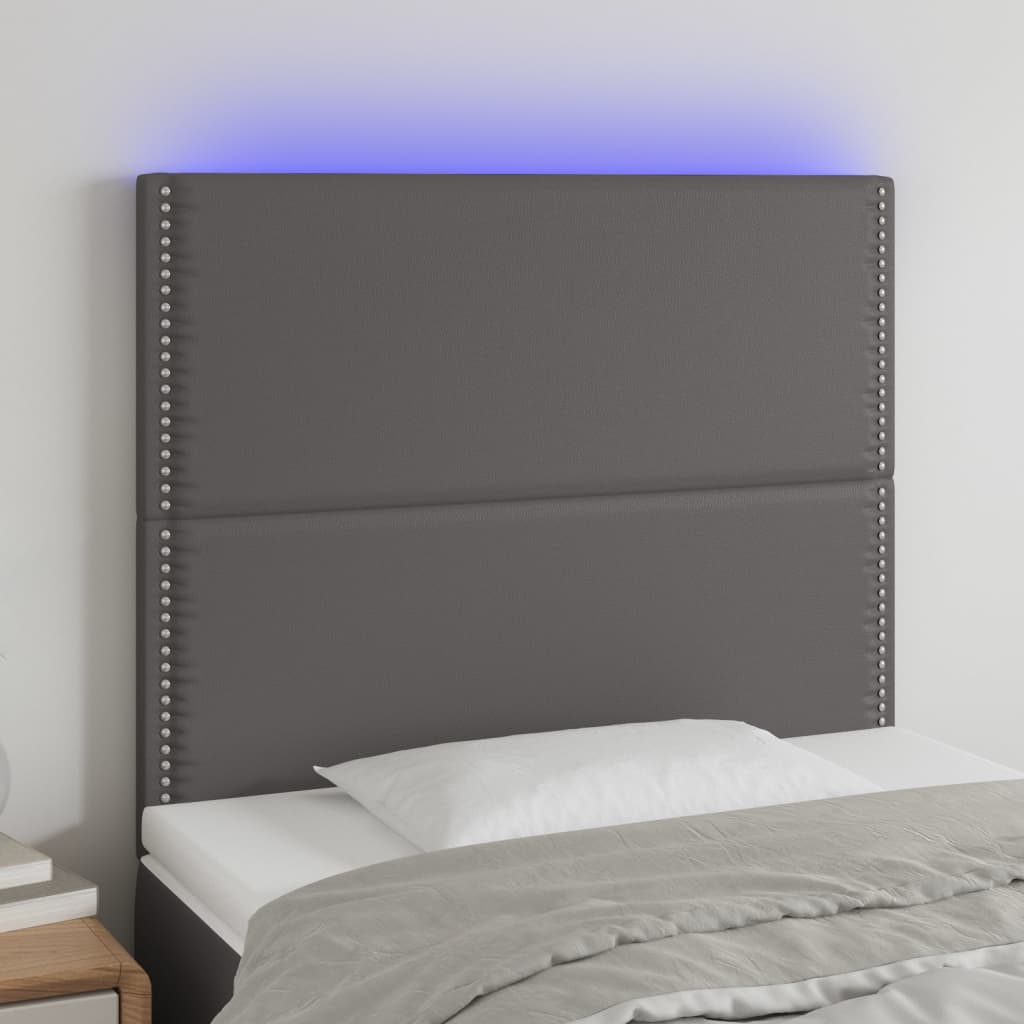 vidaXL Tăblie de pat cu LED, gri, 80x5x118/128 cm, piele ecologică