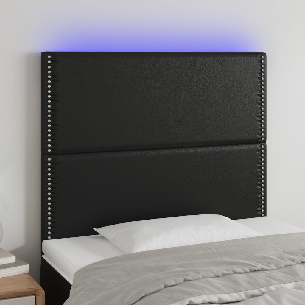 vidaXL sengegavl med LED-lys 90x5x118/128 cm kunstlæder sort